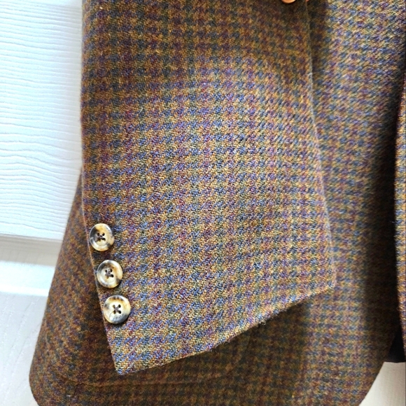 Vintage Burberrys Sport Coat Blazer Jacket Men's  Houndstooth Brown Pure Wool L. - Picture 4 of 11